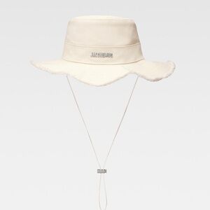 Jacquemus Cream Wide-Brim Bucket Hat with Chin Cord